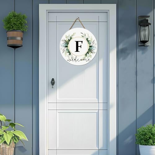 Monogram Letter F Wreaths for Front Door Wreath Wooden Welcome Sign for Front Door Decor Floral Family Last Name Initial House Warming Spring Summer Porch Rustic Wall Home Kitchen Boho Decorations - color: Letter F