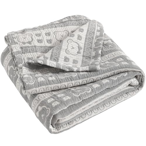 NTBAY 3 Layer Muslin Cotton Toddler Blanket, Jacquard Reversible Nursery Bed Blanket, Super Soft and Thermal for All Seasons, Decoration Gift, 30"x40", Dark Grey Bear - color: Dark Grey Bear, size: 30x40 Inch (Pack of 1)