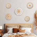 Crafts Central Boho Wall Basket Decor with Included Wall Hooks – Rattan Hand Crafted Wall Art - Bohemian Rustic Home Décor for Kitchen, Living Room, and Bedroom - Set of 5 Woven Baskets