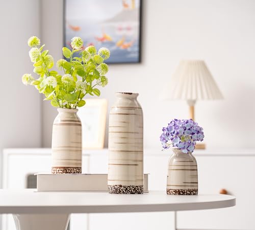 Beige Ceramic Vase Set of 3, Farmhouse Decorative Vase for Pampas Grass, Living Room, Bathroom, Bookshelf, Centerpieces Beige - color: Beige
