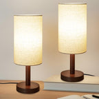 LALISU Small Table Lamp Nightstand Lamp Linen Lampshade Bedroom Wood Base Small Bedside Lamp for Night Stands, Desk Lamps for Reading Living Room, Office (LED Bulb Included) (Black-Walnut Wood（2）) - color: Black-Walnut Wood（2）
