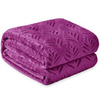 Exclusivo Mezcla King Size Fleece Blanket for Bed, Super Soft and Cozy Blankets All Season Use, Leaves Pattern, Plush Fuzzy Lightweight, Purple, 90x104 Inch - color: Purple, size: King(90"x104")