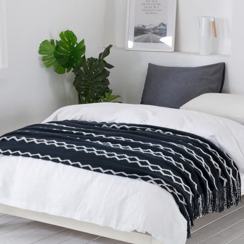 BOURINA Fluffy Chenille Knitted Fringe Throw Blanket Lightweight Soft Cozy for Bed Sofa Chair Throw Blankets, Navy 50" x 60" - color: A-navy, size: 50"×60"
