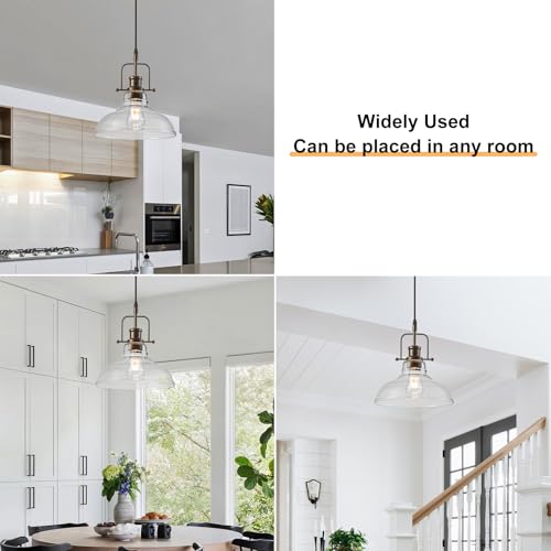 WILON Pendant Lights Kitchen Island Lighting, 11" Rust-Coloured Farmhouse Hanging Light Fixture, Kitchen Pendant Lighting Over Island Clear Glass Shade for Dining Hallway Entryway Bar - color: Rust-Colo