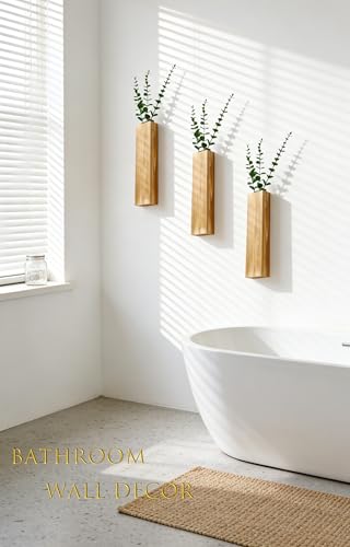 Wood Wall Vase Planters with Artificial Plants,Boho Wall Decor for Bathroom Living Room Bedroom Kitchen,Modern Farmhouse Art Decor Hanging Planters for Dried Flowers Home Office 3pcs Brown