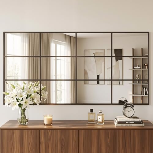 Suidia Wall Mirror, 30" x 60" Window Decorative Mirrors, Metal Framed Wall Decor Wall-Mounted Mirrors for Bedroom, Living Room, Entryway, Bronze - color: Bronze, size: 60"L x 30"W