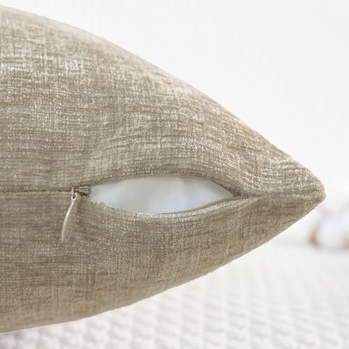 CaliTime Throw Pillow Covers Decorative 16 X 16 Inches Pack of 2 Cozy Polyester Chenille Cushion Cases for Couch Sofa Bed Living Room Home Light Taupe - color: Light Taupe, size: 16" x 16" (Pack of 2)