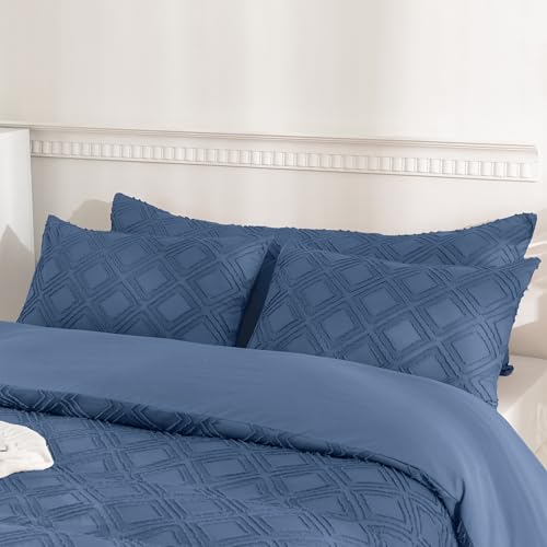 JELLYMONI Pillowcases Standard Size Blue 2 Pack Boho Plaid Bed Pillow Covers 20x26in Polyester Envelope Pillow Shams Tufted Bohemian Textured (Pillows are not Included) - color: 05 - Blue - Grid, size: 26" x 20" (Pack of 2)