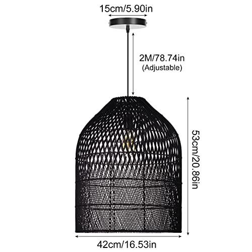 Arturesthome 1 Light Wicker Bell Pendant Lamp, Design Basket Rattan Woven Pendant Light Shades, Handmade Hanging Ceiling Lights Crafts Lampshade Black - size: Black W 16.5" x H20.8"