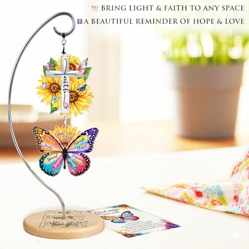 Christian Gifts for Women Faith - Butterfly Gifts for Women Religious - Sunflower Birthday Gift for Woman - Inspirational, Religious Gifts for Sister, Friend, Daughter, Mom - Office Desk Accessories - color: 01 - Cross Faith Sunflower Butterfly God Says