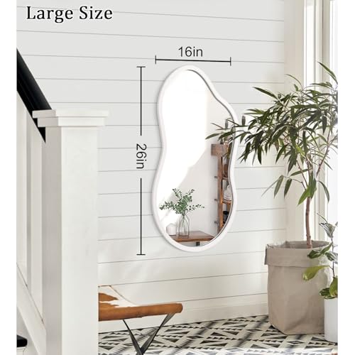 AAZZKANG Irregular Wall Mirror Wooden Large 26"x16" Decorative Hanging Mirrors Asymmetrical for Bedroom Dressing Room Living Room Bathroom Entryway White - color: White, size: 26"L x 16"W