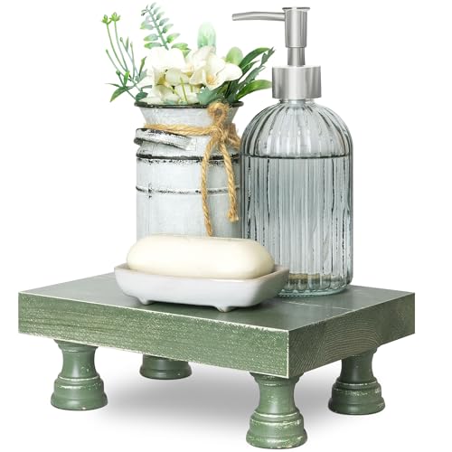 EOSAHR Pine Wood Riser Display Stand for Coffee Table – Stylish Pedestal Stand to Showcase Your Bathroom Accessories – Farmhouse Home Decor for Displaying Plant, Cupcakes and Soap Dish (Green) - color: D-Green
