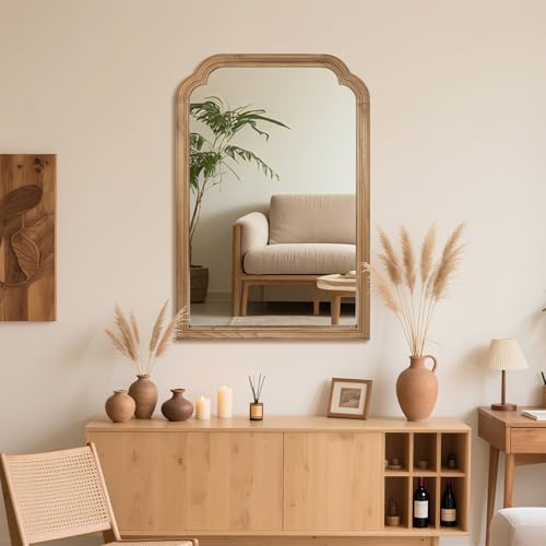 Wood Bathroom Mirror for Wall, 30 x 20 Inch Decorative Wall Mirror with Rustic Wooden Frame for Living Room, Vanity, Bedroom, Entryway, Farmhouse - color: Wood, size: 30"L x 20"W