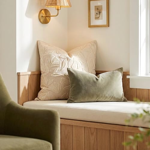 BlissBlush Decorative Throw Pillow Cover 20x20, Beige Neutral Velvet Accent Cushion Cover for Couch Sofa Living Room, Floral Tufted Square Pillowcase (Cover Only) - color: Beige Cream, size: 20" x 20" (Pack of 1)