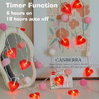 ChiRee Red Heart String Lights 9.85 Ft Valentines Light with 20 LEDs 20 Pink Pom Poms Garland Lights Battery Operated with Timer Valentines Decorations for Wedding Party Valentine Decor - style: Pink-Red Heart