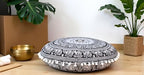 CRAFT KALA 32" Large Round Bohemian Floor Pillow Cover Boho Pouf Cover Mandala Meditation Room Pillows Cover Adults Seating Poufs Cushion Cover for Kids Reading Playroom Black Elephant Flower - color: Black and White Elephant