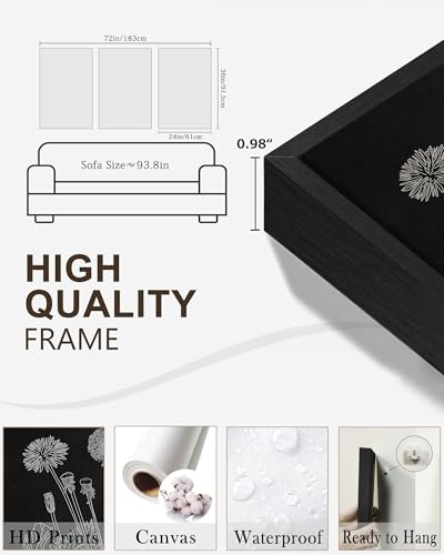 Drsoum Black White Flower Wall Art Vintage Minimalist Floral Wall Hanging Decor Bohemain Botanical Prints Artwork for Bedroom Living Room Hallway 24x36in Black Framed - color: White Flower, size: 24x36in, Black Framed