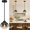 MQMQA 2 Pack Globe Pendant Lights, Mid Century Pendant Light Fixtures, Globe Pendant Lights Kitchen Island with Gray Glass Shade Adjustable Hanging Fixture for Dining Room (Bulbs not Included) - color: Matte Black + Gradient Gray Glass 2 Pack