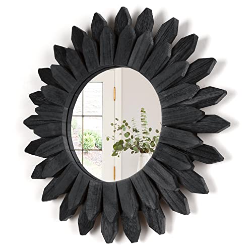 Honiway Black Wall Decor Wall Mirror 12 inch Boho Wall Decor Wood Decorative Mirror for Room Decor Home Decor for Bedroom Living Room Bathroom Kitchen Black - color: Black, size: 12 inch (1 pack)
