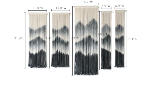IOWER Large Macrame Wall Hanging 5Pcs Handmade Dip-Dyed Mountain Wall Decor Combination Suspension Bedroom Living Room Modern Fiber Yarn Wall Art - color: black1