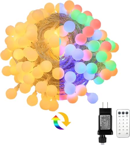 Globe String Lights 115 Feet 200 LED,Plug in Fairy String Lights with Remote Timer Extendable, 11 Modes Indoor Outdoor Color Changing Lights for Wedding Bedroom Classroom Patio Garden - color: warm white&multicolor, size: 115ft