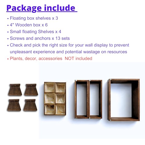 LaLaGreen Wooden Floating Shelves (13-Piece Set) Wall Mounted Plant Shelf, Planter Boxes for Indoor Plants, Decorative Wood Display Shadow Box Kitchen, Bathroom, Bedroom, Living Room, and Home Decor - size: 13-pc set