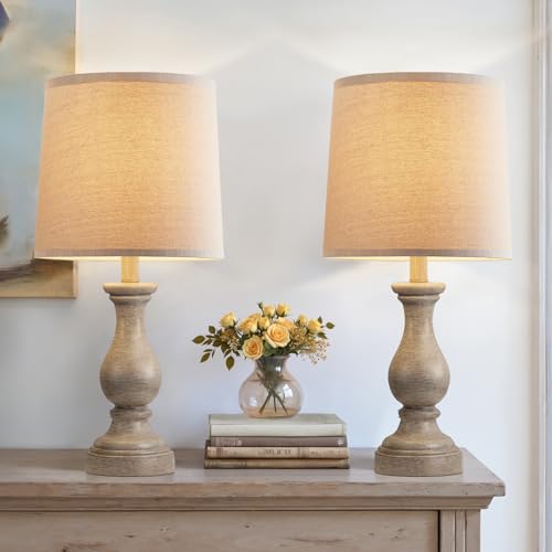 Seealle Farmhouse Table Lamps Set of 2 - Rustic Lamp for Bedroom Living Room, 22" Boho Bedside Lamps for Night Stands End Table Office Desk Lamp Nightstand with Linen Shades(Wood Painted) - color: F. Wood Painted