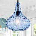 11" Hand-Blown Blue Glass Pendant Light, Hammered Glass Shade with Black Finish, Adjustable Modern Hanging Light Fixture for Kitchen Island, Dining Room, Hallway, Living Room - color: Blue Rod