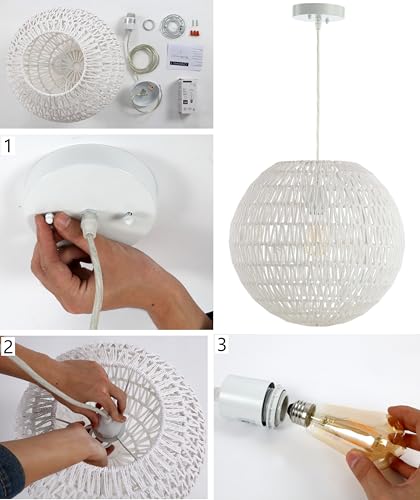 JONATHAN Y 15.75" Black 1-Light Modern Bohemian Woven LED Pendant Light, Adjustable Hanging Ceiling Lamp for Kitchen Island Dining Room, Paper Wicker Shade, Bulb Included (JYL6503C) - color: Black