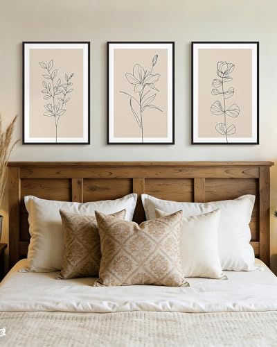 Drsoum Black Line Flower Wall Art Vintage Floral Minimalist Wall Hanging Decor Bohemain Botanical Prints Artwork for Bedroom Living Room Hallway 16x24in Black Framed - color: Bohemain Flower, size: 16x24in, Black Framed