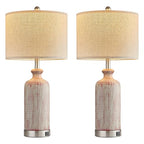 Living Room Lamps Set of 2, 27" Touch Lamps for Nightstand with USB A+C Ports, Modern Farmhouse Table Lamps for Bedroom, Red and White - color: Red&White