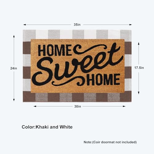 KIMODE Fall Decor Door Mat Buffalo Plaid Outdoor Mat 24"x35" Farmhouse Brown Checkered Rug Fall Thanksgiving Front Porch Rug Decor Washable Layered Door Mats Outdoor Autumn Mats - color: Coffee/White, size: 2' x 3' (Rectangular)