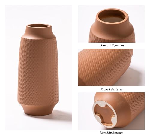 Ceramic Vase Set of 3, Modern Multicolor Pattern Flower Vases for Home Decor, Office, Centerpieces, Boho Farmhouse Style (Khaki/Brown/Beige) - color: Terracotta/Tan/Cream-vt2