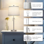 JUNNAI Table Lamps Set of 2, Bedside Lamp Silver Tall Table Lamps for Living Room End Tables, 22" to 30" Adjustable Height Lamp for Bedroom Nightstand Farmhouse with Pull Chain(Bulbs Included) - color: Silver+Gray Shade Set of 2