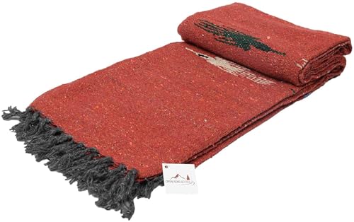 Open Road Goods Mexican Thunderbird Yoga Blanket, Handwoven Throw for Yoga, Meditation, and Home Décor – Versatile Blanket for Beach, Picnic, Camping, or Outdoor Use - color: Red Earth
