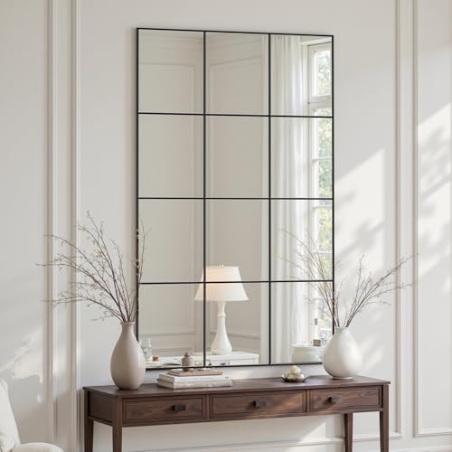 Suidia Wall Mirror, 36" x 60" Window Decorative Mirrors, Metal Framed Wall Decor Wall-Mounted Mirrors for Bedroom, Living Room, Entryway, Black - color: Black, size: 60"L x 36"W