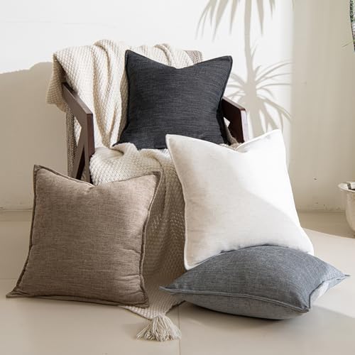 Chenille Linen Throw Pillow Covers 22x22 Set of 2, Thick Textured Boho Pillow Covers, Farmhouse Decorative Pillow Covers, Neutral Vintage Accent Covers for Couch Sofa Bed, Pearl White - color: Pearl White, size: 22" x 22" (Pack of 2)