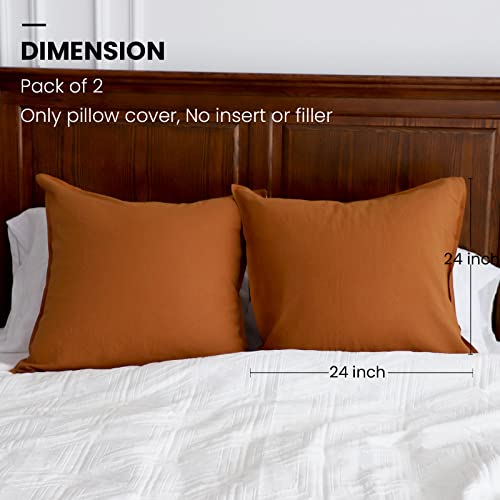 Simple&Opulence Linen Euro Shams Basic Style Solid Color 24x24 Inch Pack of 2 Flax Cotton Blend Decor Throw Pillow Covers Soft Breathable Farmhouse Pillow Shams - Rust - color: Rust, size: 24"×24"