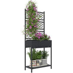 Outsunny Raised Garden Bed with Trellis, Outdoor Wicker Planter, Freestanding Rattan Planter Stand with Storage Shelf for Climbing Plants, Flowers, Herbs, Vegetables, Black - color: Black