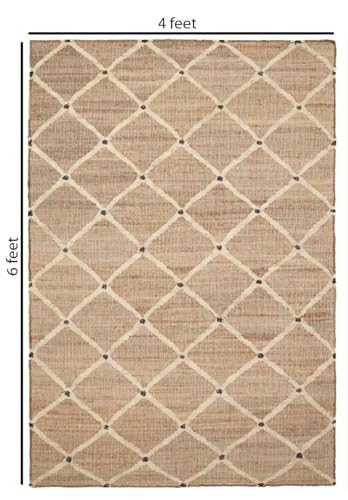 Hand Woven Jute Rug 4'x6' Area Rug - Rectangular Handcrafted Premium Geometric Design, Indoor Reversible Natural Fiber Rugs - Rustic Farmhouse Carpet for Living Room, Hallway, Bedroom - Natural - size: 4' x 6' (﻿Rectangular)