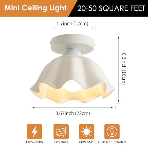 2 Pack Semi Flush Mount Ceiling Light - Flower Glaze Ceramic, White Vintage Hallway Light Fixtures, Milk Glass Ceiling Lights, Mid Century Small Light Fixture for Cottage Entryway Laundry Room Foyer - color: Glaze Flower Ceramic-White