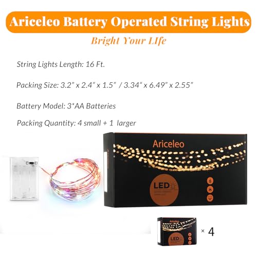 Ariceleo Led Fairy Lights Battery Operated, 4 Packs Mini Battery Powered Copper Wire Starry Fairy Lights for Bedroom, Christmas, Parties, Wedding, Centerpiece, Decoration (5m/16ft Multi-Colored) - color: Multicolor, size: 4 Pack