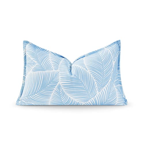 Hofdeco Premium Coastal Hampton Style Patio Indoor Outdoor Lumbar Pillow Cover Only, 12"x20" Water Resistant for Backyard, Couch, Baby Blue Palm Leaf - color: Baby Blue Leaf, size: 20" x 12" (Pack of 1)