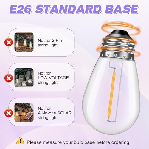 GvvooHome 36 Pack Shatterproof S14 LED Replacement Bulbs for Outdoor String Lights, 1W Equivalent to 11W Incandescent Bulb, Warm White 2200K, Dimmable, E26 Regular Medium Screw Base - size: 36 Count