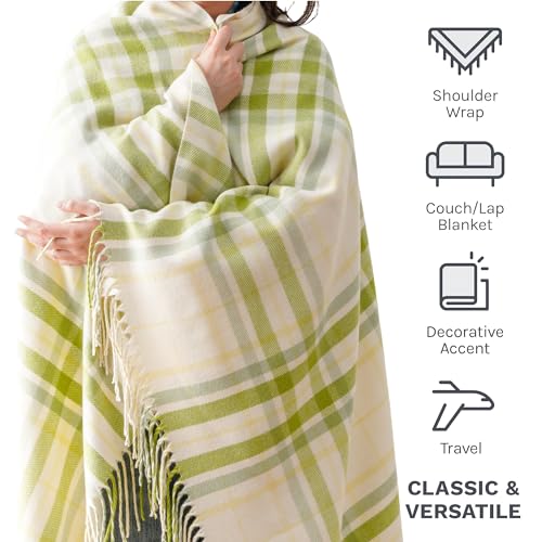 BATTILO HOME Spring Summer Plaid Throw Blanket for Couch Bed, Decorative White Green Stripe Blanket Throw Farmhouse Throw Blankets, Buffalo Checkered Plaid Blankets and Throws for Home Decor - color: White&green