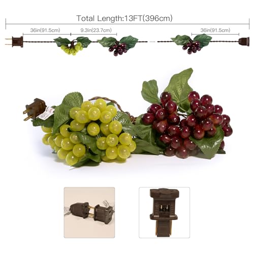 Grape Vine String Lights, 100 LED Grape Lights, Fruit String Lights for Kitchen, Wine Cabinet, Home Decoration, 10 Cluster Purple and Green Grapes Christmas Lights (Green & Purple)