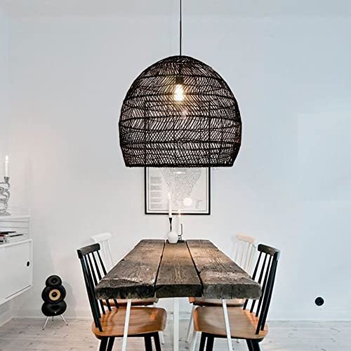 Arturesthome 17.6" Black Kitchen Island Pendant Light,Rattan Woven Pendant Light Shades Handmade Hanging Light Ceiling Light for Living Room,Entryway, Foyer - color: Black, size: 17.68in*15.7in