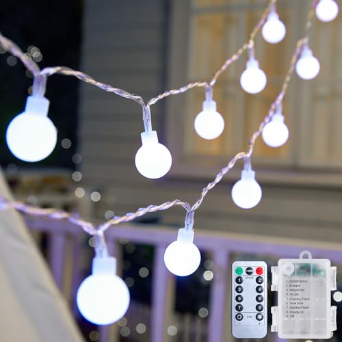 Globe String Lights Battery Operated - 21 Feet 60 Led Twinkle Fairy Lights, 8 Modes with Remote Mini Globe Lights for Indoor Outdoor Bedroom Party Wedding Garden Christmas Tree Decor, Pure White - color: Cool White, size: 1 Pack