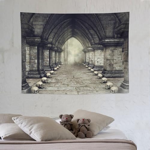 Houselerax Gothic Tapestry,Antique Victorian Style Fantasy Scene Skull Candlesticks in Dark Spooky Room Wall Hanging Decor Tapestries for Bedroom Living Room 60"x40" - color: Gothic-14, size: W60xL40in