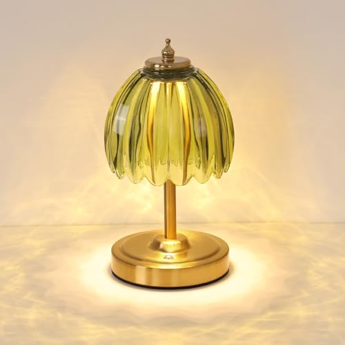 Shenmoyl Tulip Small Table Lamp, 5200mAh Cordless Touch Control Mini Table Lamp with 3 Color Temps & Stepless Dimming, Perfect for Small Spaces Like Dressers, Bedsides, Bookshelves (Green Tulip) - color: Green Small, size: 1 Pack